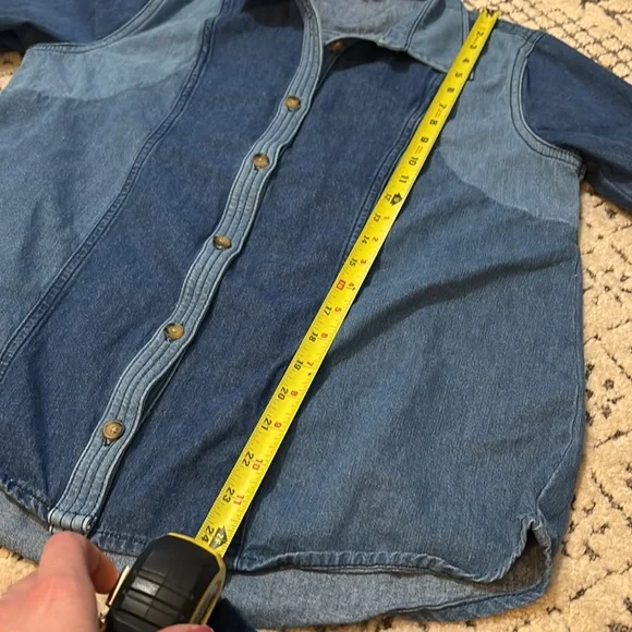 Ba&sh Ianis Mixed Denim Long Sleeve Button Front Collared Shirt Sz L - Picture 8 of 11